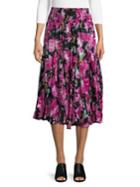 Context Pleated Inkblot Floral Midi Skirt