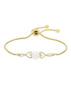 Lord & Taylor Diamonds And 7mm-7.5mm White Button Freshwater Pearl 14k Yellow Gold Heart Bracelet