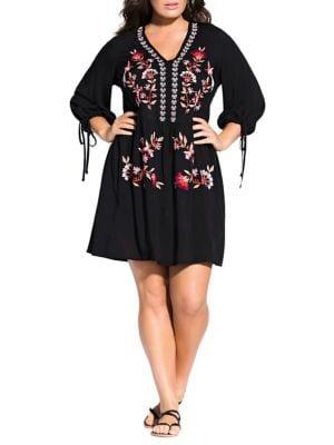 City Chic Plus Boho Embroidered Shift Dress