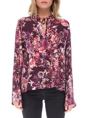 B Collection By Bobeau Samara Floral-print Tie-neck Top