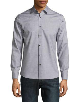Black Brown Square Dobby Cotton Button-down Shirt