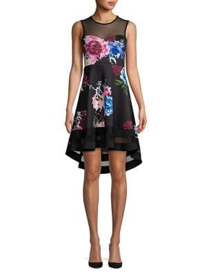 Quiz Floral-print Illusion Neckline A-line Dress