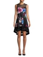 Quiz Floral-print Illusion Neckline A-line Dress
