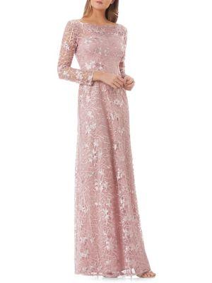 Js Collections Embroidered Long-sleeve A-line Gown