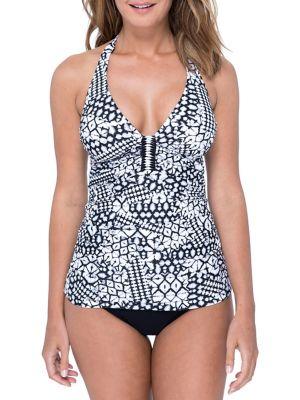 Profile By Gottex Tribal Batik Printed Halter Tankini