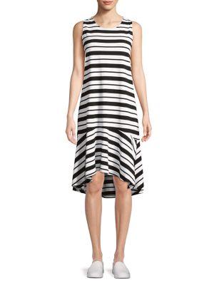 Lord & Taylor Plus Asymmetrical-hem Stripe Dress