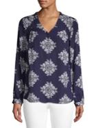 Ivanka Trump Tapestry-print V-neck Blouse