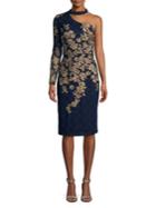 Xscape One-shoulder Embroidered Sheath Dress