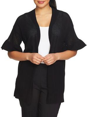 Chaus Ruffle-sleeve Pointelle Cotton Cardigan