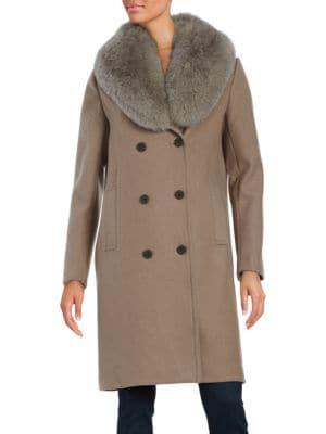 Elie Tahari Blue Fox Fur-trimmed Peacoat