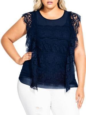 City Chic Plus Flutter-sleeve Lace Top