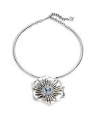 Oscar De La Renta Silvertone Starburst Flower Collar Necklace