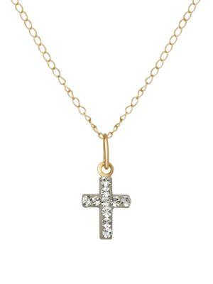 Lord & Taylor Crystal And 14k Yellow Gold Cross Pendant Necklace