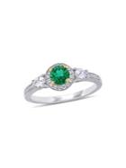 Sonatina 14k Two-tone Gold, Emerald, White Sapphire And Diamond Halo Ring