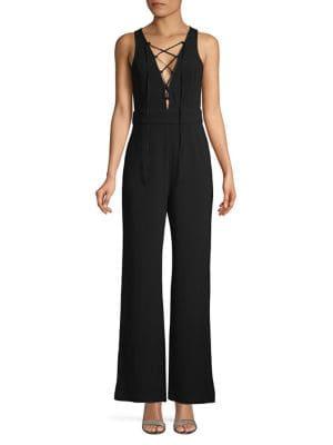 Wayf Lace-up V-neck Wide-leg Jumpsuit