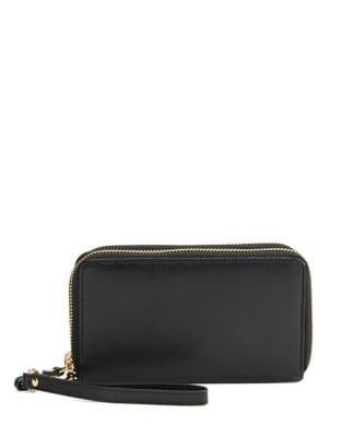 Lord & Taylor Double-zip Leather Continental Wristlet