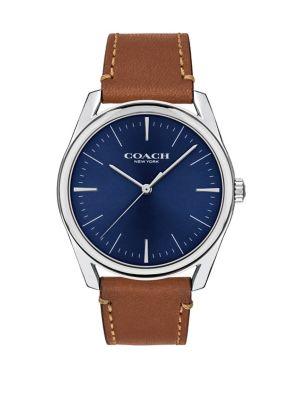 Coach Preston Stainless Steel And Leather-strap Watch