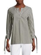 Lafayette 148 New York Paige Striped Tie-sleeve Blouse