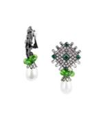 Kenneth Jay Lane White Faux Pearl And Crystal Clip-on Drop Earrings