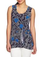 Chaus Ruched Tie-front Pacific Blooms Top