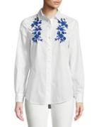 Lord & Taylor Plus Embroidered Cotton Button-down Shirt
