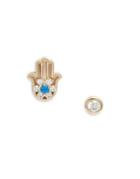 Nadri Blue Crystal And Nano Crystal Fortune Hamsa Mismatched Stud Earrings