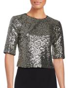 Eliza J Sequined Short Sleeve Cropped Top