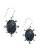 Lucky Brand Silvertone And Black Agate Drop Earrings