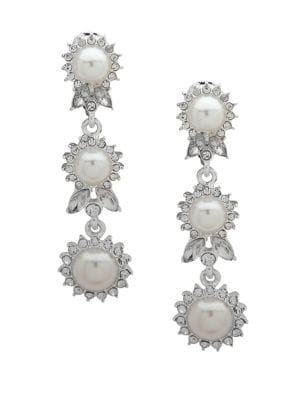 Ak Anne Klein Silvertone And Faux Pearl Linear Earrings