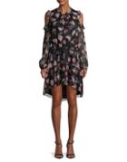 Highline Collective Floral-print Cold-shoulder Midi Dress
