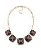 1st And Gorgeous Enamel Pyramid Pendant Statement Necklace In Red And Black