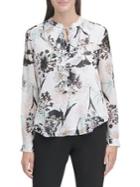 Tommy Hilfiger Ruffled Floral Tie-neck Blouse