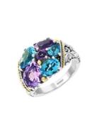 Effy Sterling Silver, 18k Yellow Gold, Amethyst & Blue Topaz Cocktail Ring