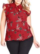 City Chic Plus Tie-neck Etch Top