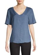 Joan Vass Classic V-neck Linen Blend Top