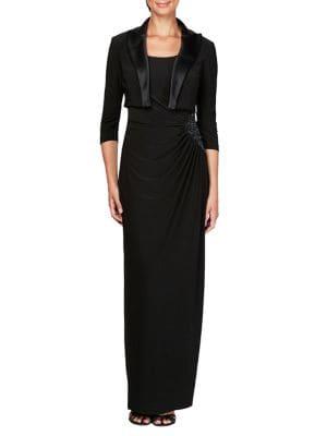 Alex Evenings Petite Two-piece Bolero Satin Jacket & Dress