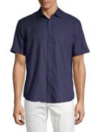 Black Brown Waffle-knit Short Sleeve Button Front Shirt