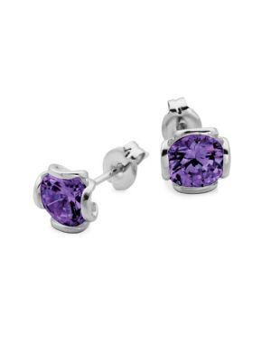 Lord & Taylor Purple Red Crystal And Sterling Silver Stud Earrings