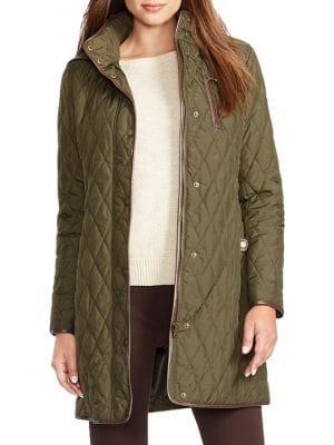 Lauren Ralph Lauren Faux Leather Trim Quilted Jacket