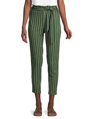 Pink Dot Striped Paperbag Cropped Pants