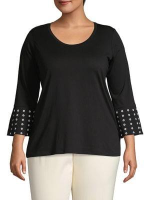 Michael Michael Kors Plus Floral Cuff Cotton Blend Top