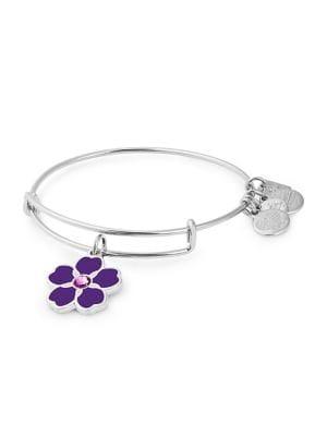 Alex And Ani Forget Me Not Crystal-embellished Charm Bangle Bracelet