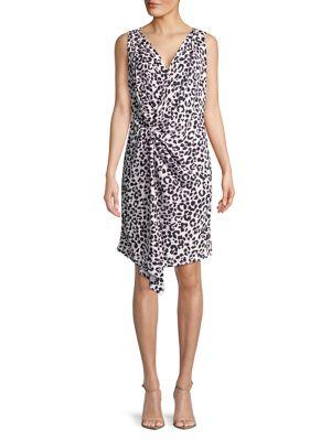 Ellen Tracy Petite Leopard Printed Twisted Front Dress