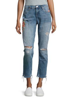 Blanknyc Embroidered Cropped Jeans