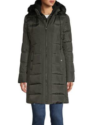 French Connection Quilted Faux Fur-trimmed Coat