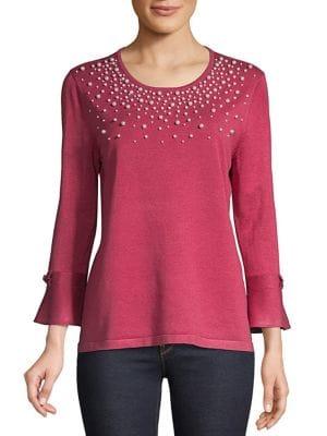 Karl Lagerfeld Paris Faux-pearl Three-quarter Sleeve Top