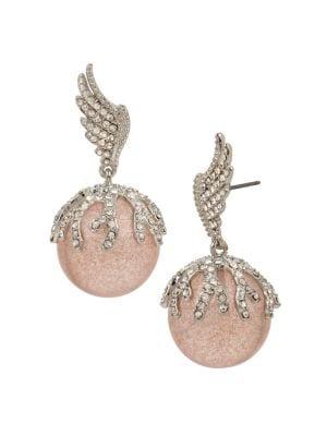 Betsey Johnson Pave Wing Bead Drop Earrings