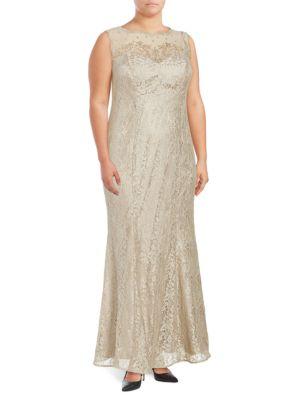 Xscape ??leeveless Embellished Lace Column Gown