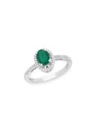 Lord & Taylor Sterling Silver, Emerald & Diamond Solitaire Ring