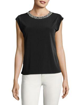 Karl Lagerfeld Paris Faux Pearl-embellished Neckline Tee